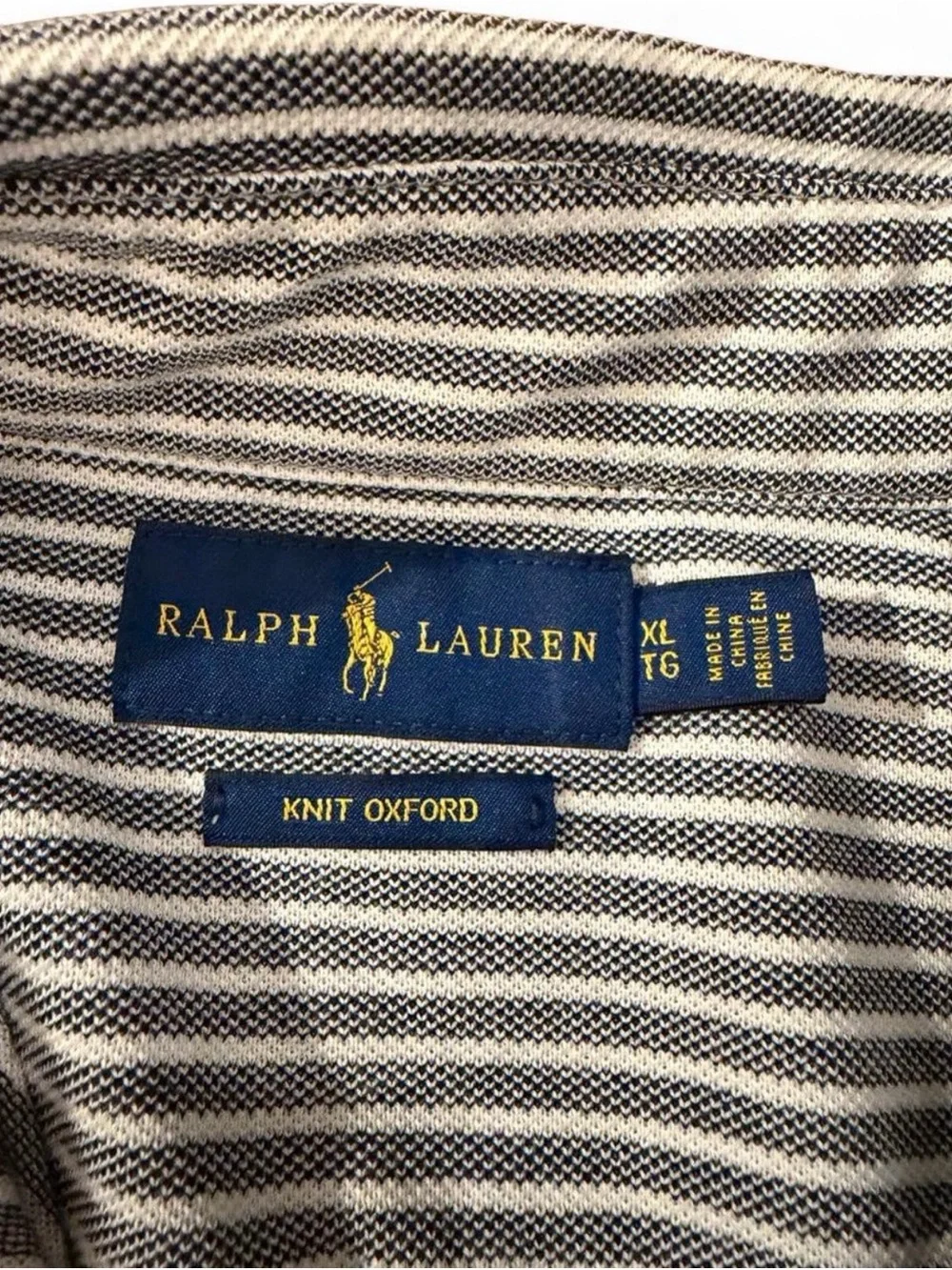 Ralph Lauren Boys XL white and dark gray striped button-up knit oxford shirt